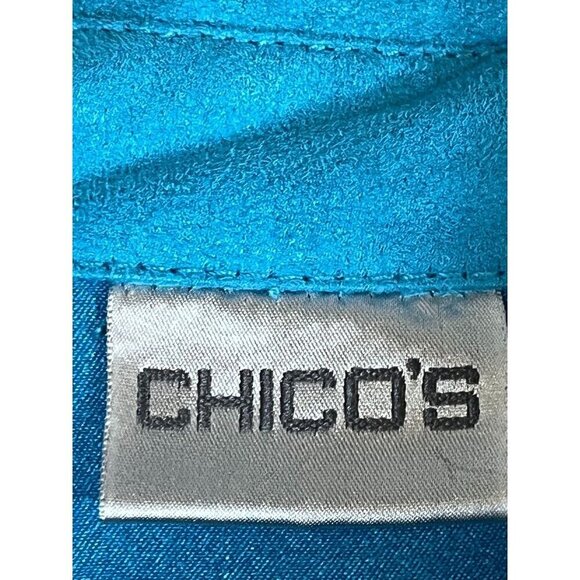 Chicos Suede Shirt Blue XL Coastal Preppy Classic Boho Western Retro Staple 80s - Picture 2 of 16